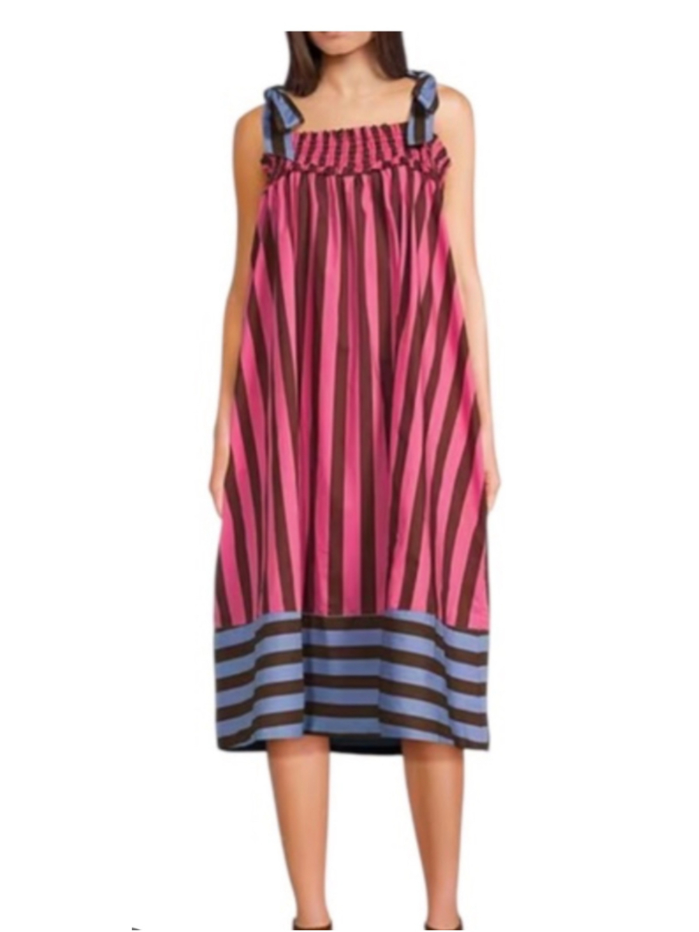 BURU OVERSIZED Small OS Maxi Dress Pink periwinkle Brown Striped